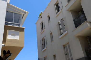 Old houses in classical style in the white city of Tel Aviv in Israel 