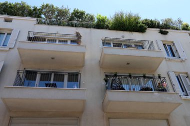 Old houses in classical style in the white city of Tel Aviv in Israel 