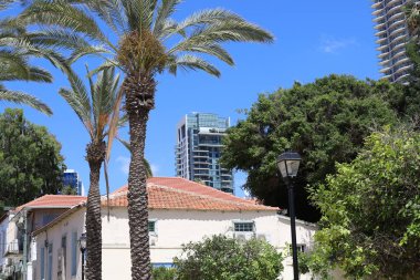 Old houses in classical style in the white city of Tel Aviv in Israel 