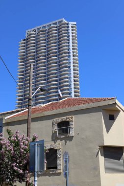Old houses in classical style in the white city of Tel Aviv in Israel 