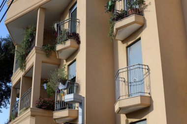 Old houses in classical style in the white city of Tel Aviv in Israel 