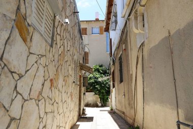 Old houses in classical style in the white city of Tel Aviv in Israel 