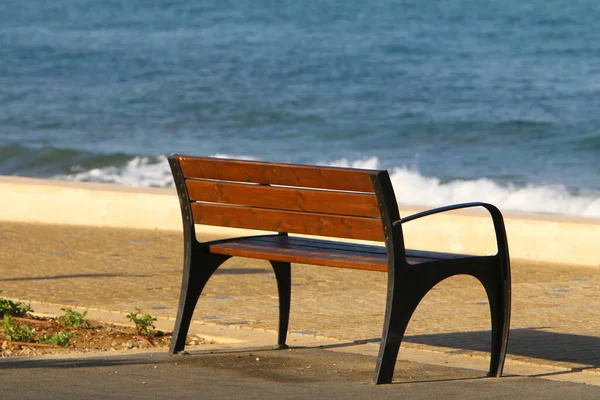 Bench Relaxation Stands City Park Shores Mediterranean Sea Sesere Israel — Stok fotoğraf