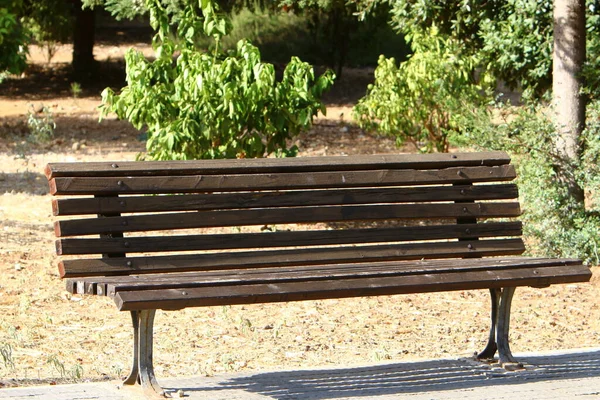 Banco Para Relaxamento Fica Parque Cidade Nas Margens Mar Mediterrâneo — Fotografia de Stock