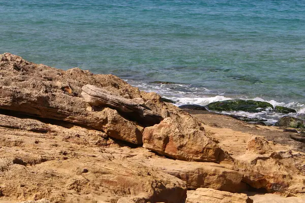 Enorma Klippor Och Stenar Medelhavets Stränder Norra Israel — Stockfoto