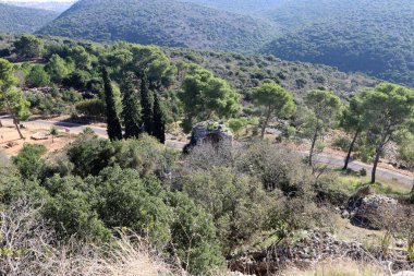 İsrail 'in kuzeyindeki dağların manzarası. İsrail 'deki Golan Tepeleri manzarası. 