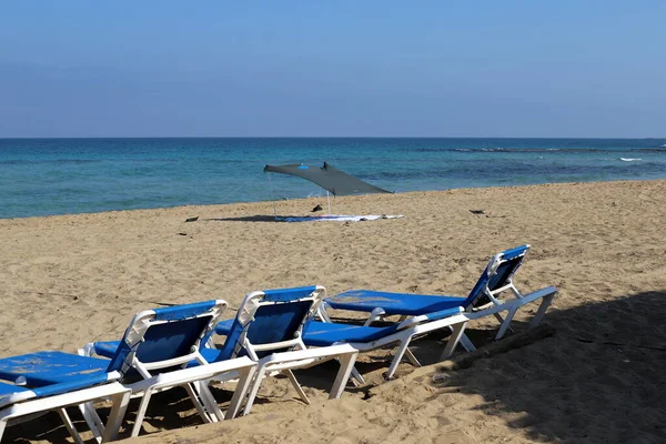 Spiaggia Sabbia Sulle Rive Del Mar Mediterraneo Nel Nord Israele — Foto Stock