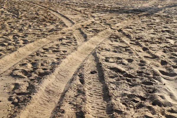 Αποτυπώματα Στην Άμμο Στις Ακτές Της Μεσογείου Στο Βόρειο Ισραήλ — Φωτογραφία Αρχείου