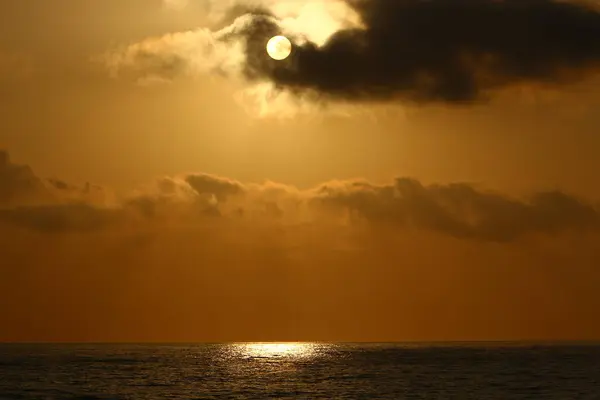 Ciel Dessus Mer Méditerranée Dans Nord Israël Coucher Soleil — Photo