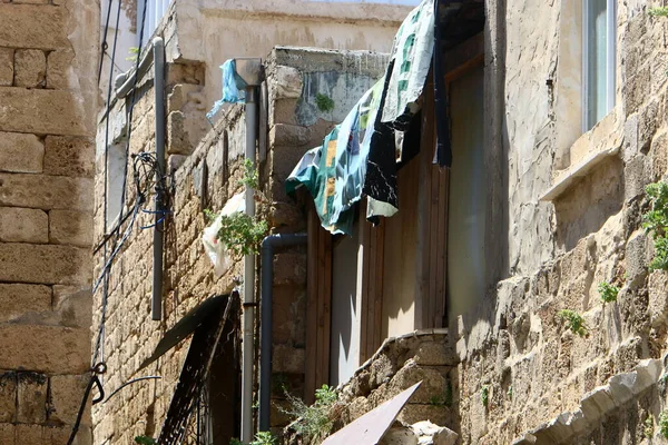 아파트 빨랫줄에서 말린다 이스라엘에서 빨래를 말리는 전통적 — 스톡 사진