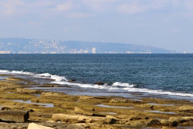 Kuzey İsrail 'de Rocky Akdeniz kıyıları 