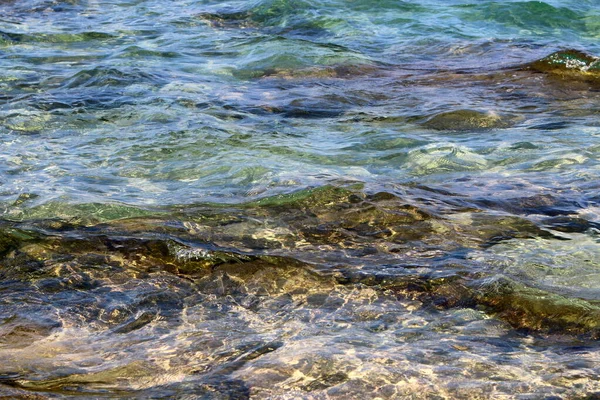 Färgen Havsvatten Grunda Vatten Medelhavet Norra Israel — Stockfoto