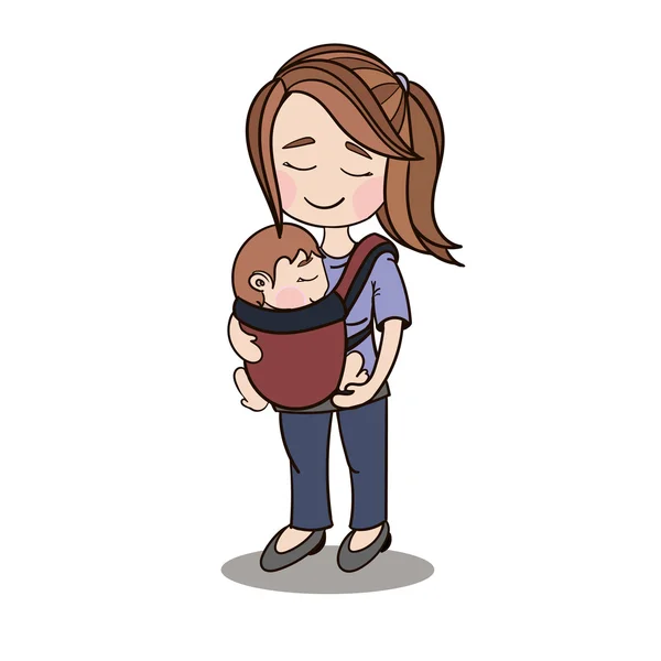 Mutlu vektör çizgi film karakterleri, bir bebek taşıyan anne