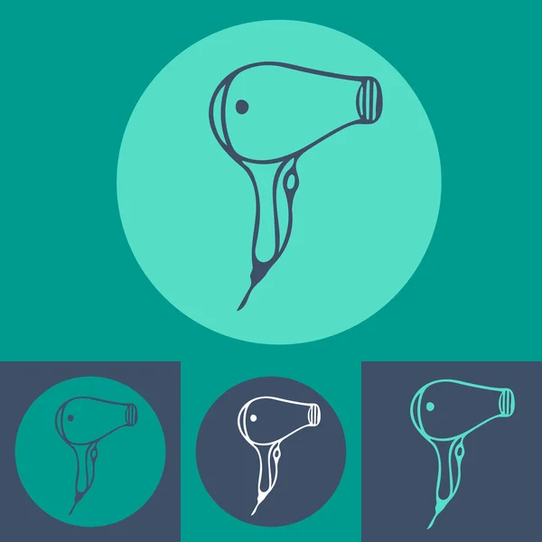 Saç kurutma makinesi vektör simgesi üzerinde mavi arka plan belirleme.