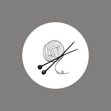 Örgü iplik skein ve iğneler simgesi veya logo tasarımı