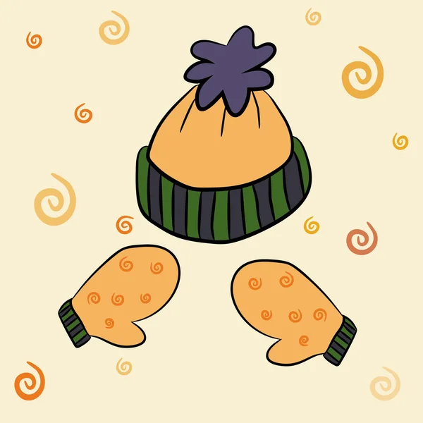 Vektör kümesi kış şapka ve eldiven