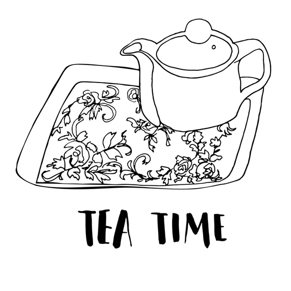 Set de té dibujado a mano alzada vectorial — Vector de stock