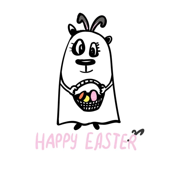 Bir panda ve sepet içinde yumurta Paskalya kartı