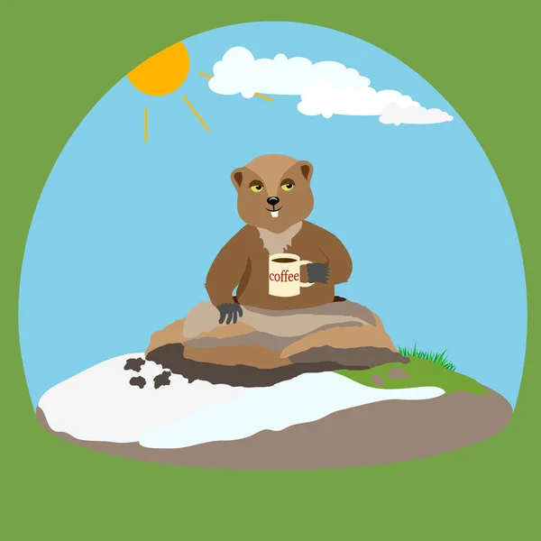 Groundhog emerged from burrows — Stock Vector