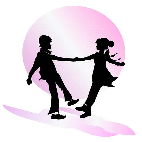 Amistad infantil. Niño y niña bailando — Vector de stock