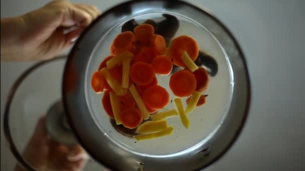 Vegetarian soup with carrots, potatoes and mushrooms — Stock Video