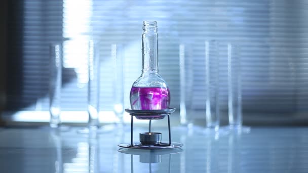 Laborversuch mit einem Reagenzglas am Brenner — Stockvideo