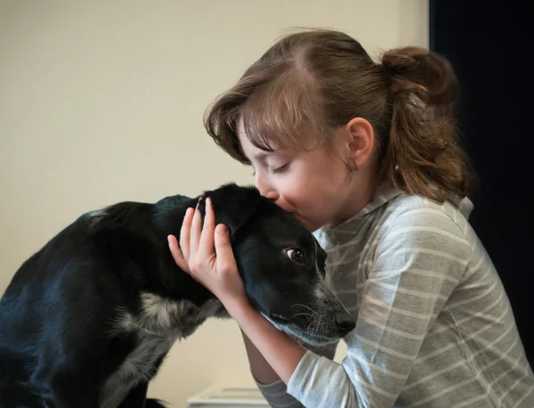 Bella bambina con il suo cane — Foto Stock