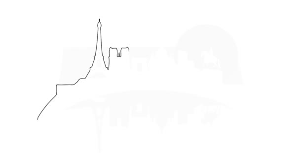 París. Vista de la ciudad. ciudad silueta tinta dibujo, animación — Vídeos de Stock