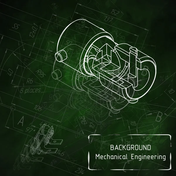 Maschinenbau-Zeichnungen auf grüner Tafel — Stockvektor