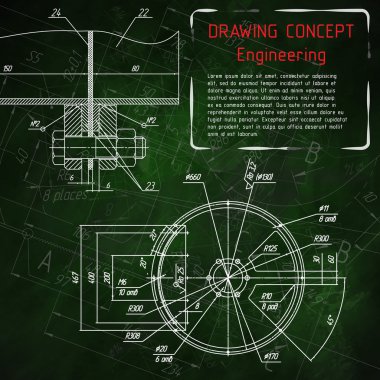 Makine Mühendisliği çizimler üzerinde yeşil yazı tahtası