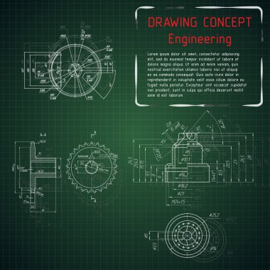 Makine Mühendisliği çizimler üzerinde yeşil yazı tahtası