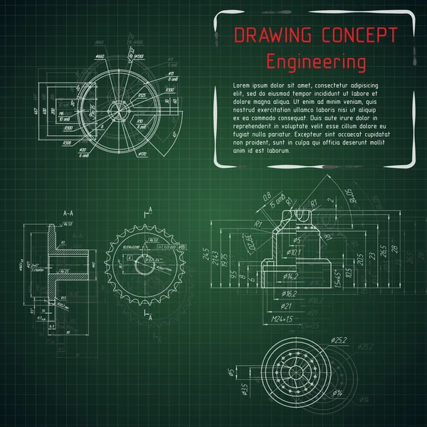 Makine Mühendisliği çizimler üzerinde yeşil yazı tahtası