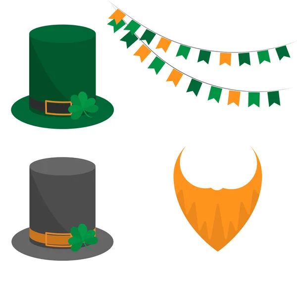 Vektör St Patrick's day (bayraklar, Kızıl Sakal, cin'ın şapka) için ayarlayın. Düz tasarım