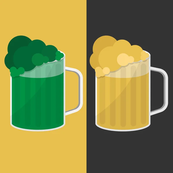 Bir bardak bira (normal ve yeşil) vektör Illustration. St. Patrick'ın gün