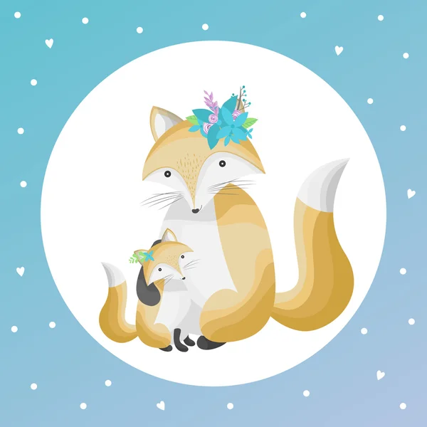 Şirin fox aile Illustration. Anne ve çocuk