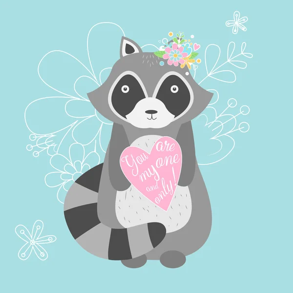 Kalp ile sevimli bir rakun vektör Illustration. Sevgililer günü tebrik kartı. Benim bir vardır ve sadece