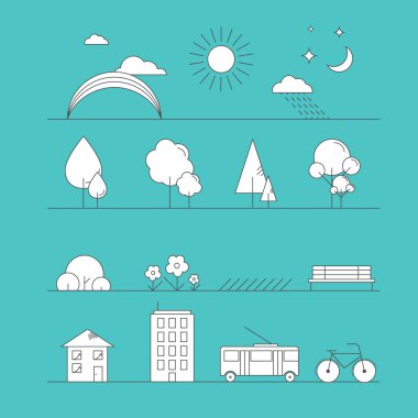 Şehir manzarası için keten düz simgeler ayarla