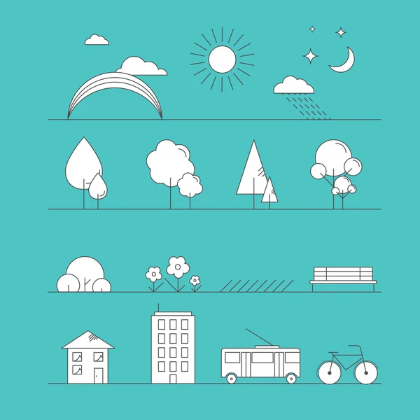 Şehir manzarası için keten düz simgeler ayarla