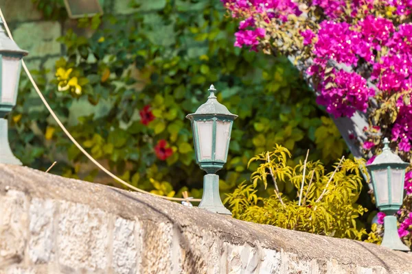 Decorative lamps are on the fence in the territory of the Armenian quarter in the old city of Jerusalem, Israel