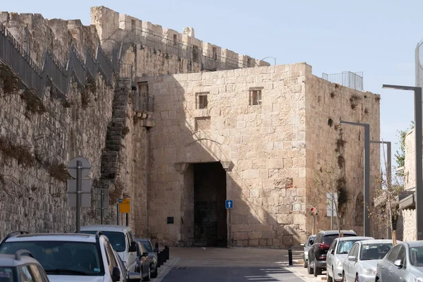 Jerusalém Israel Outubro 2020 Rua Porta Sião Que Conduz Porta — Fotografia de Stock