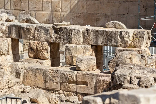 Ruins of Second Temple time shops at the site of the Western Wall Excavations near the Temple Mounts Wall in the old city of Jerusalem in Israel