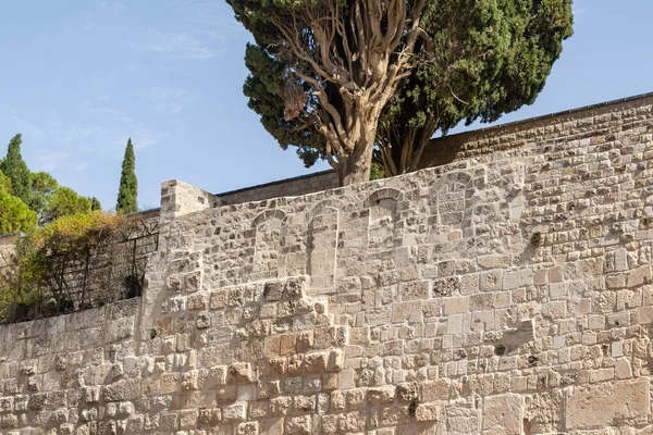 Zewnętrzne Mury Wzgórz Świątynnych Starym Mieście Jerozolimie Izraelu — Zdjęcie stockowe