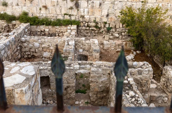 Stanowisko Archeologiczne Pobliżu Zewnętrznych Murów Wzgórza Świątynnego Starym Mieście Jerozolimie — Zdjęcie stockowe