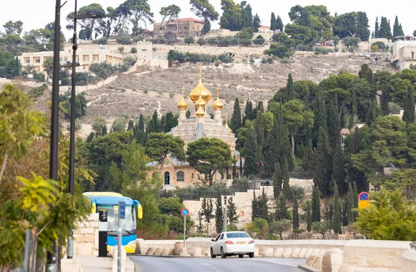 Jeruzalem Israël November 2020 Zicht Vanaf Mistpoort Van Olijfberg Daarop — Stockfoto