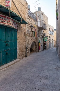 Beytüllahim, İsrail, 09 Aralık 2020: Milk Grotto Caddesi Filistin Yönetimi 'ndeki Beytüllahim' de Coronavirüs nedeniyle terk edildi