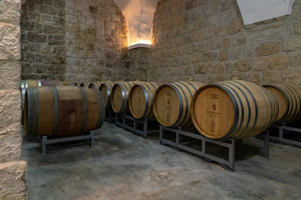 Bethléem Israël Décembre 2020 Grands Tonneaux Bois Stockant Vin Dans — Photo