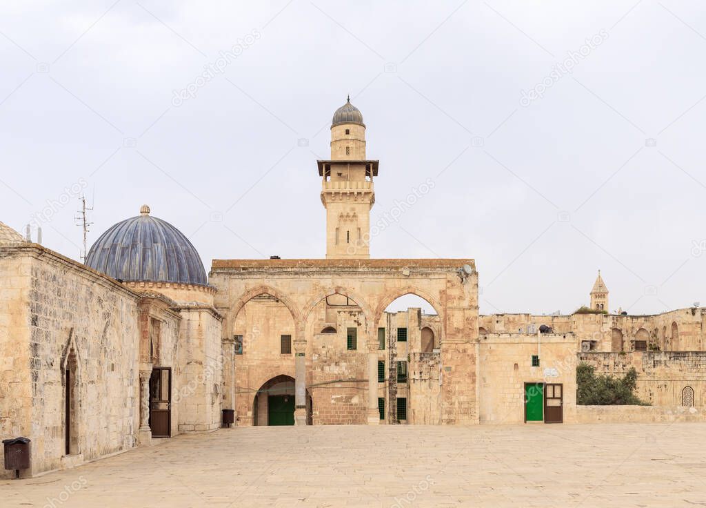 The Grammar Dome - Office of Chief Judge, and Canyors, the Medresse and the Bab al-Silsila on the Temple Mount in the Old Town of Jerusalem in Israel