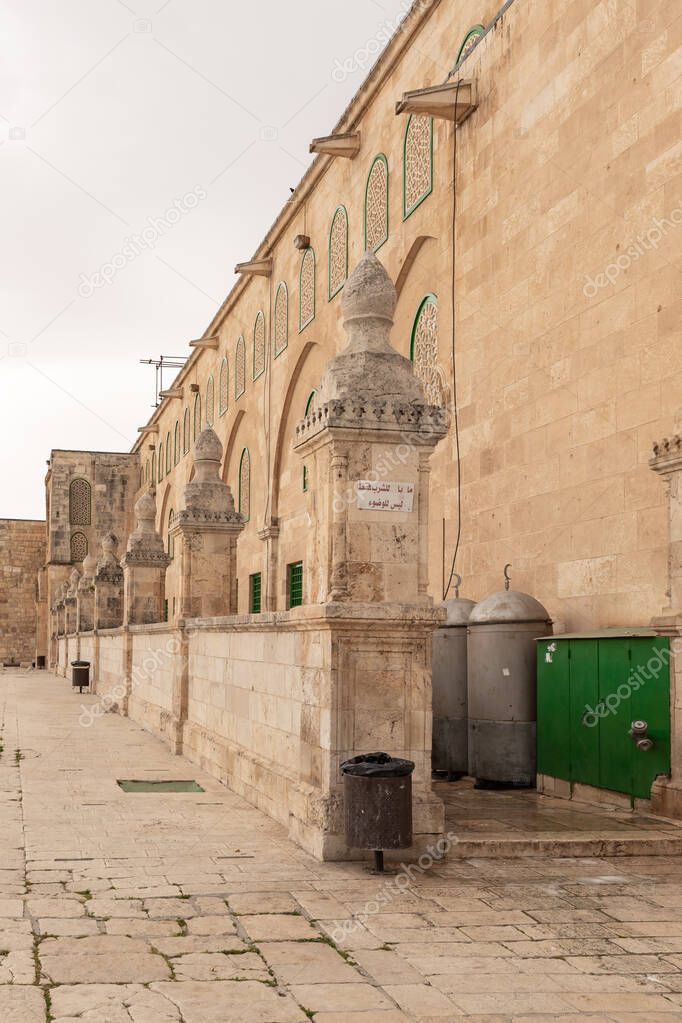 The side wall of the Al Aqsa Mosque on the Temple Mount in the Old Town of Jerusalem in Israel