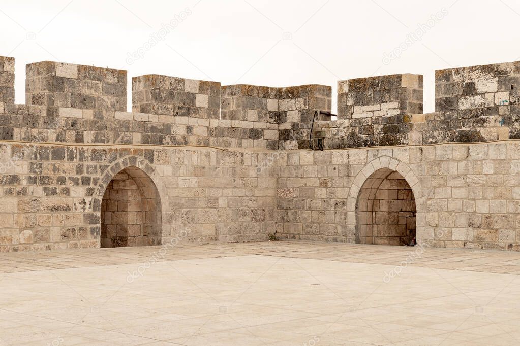 The outer wall of the Temple Mount in the Old Town of Jerusalem in Israel
