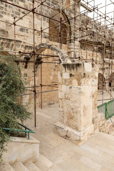 Trabajos Restauración Edificios Antiguos Monte Del Templo Ciudad Vieja Jerusalén — Foto de Stock